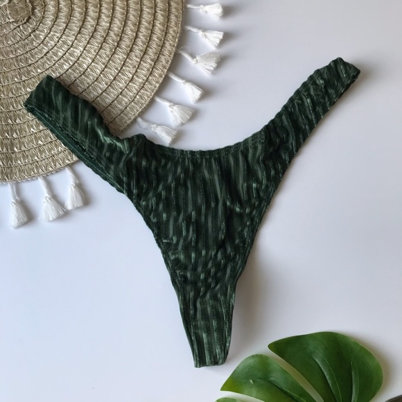 Victoria’s Secret PINK High Leg Velvet Thong Panty Green XL NEW - Picture 2 of 3